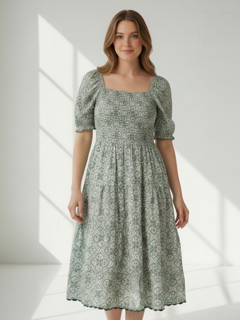 Anthropologie Lea Maxi Milk Maid Dress 3X Smocked Peasant Cottage 100% Cotton